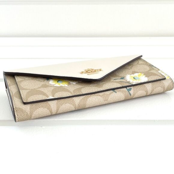 Coach Slim Envelope Wallet In Signature Canvas With Daisy Print New with tags - Picture 8 of 16
